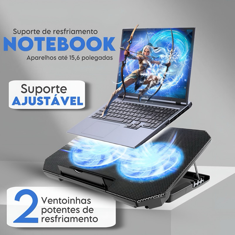 Base Suporte Notebook Refrigerada Cooler Ajustável até 17 Polegadas