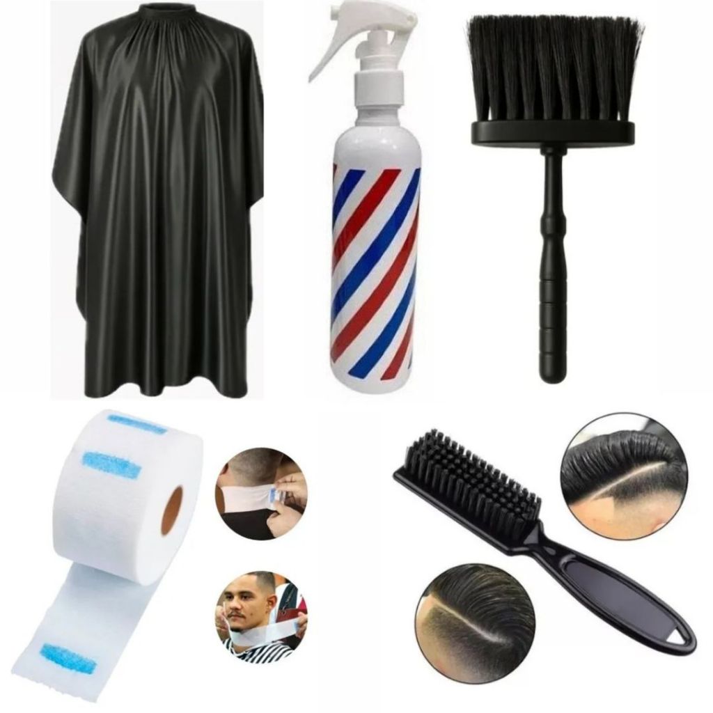 Kit Barbeiro Completo Capa cetim preta +  Espanador + Borrifador + Escova + Golas