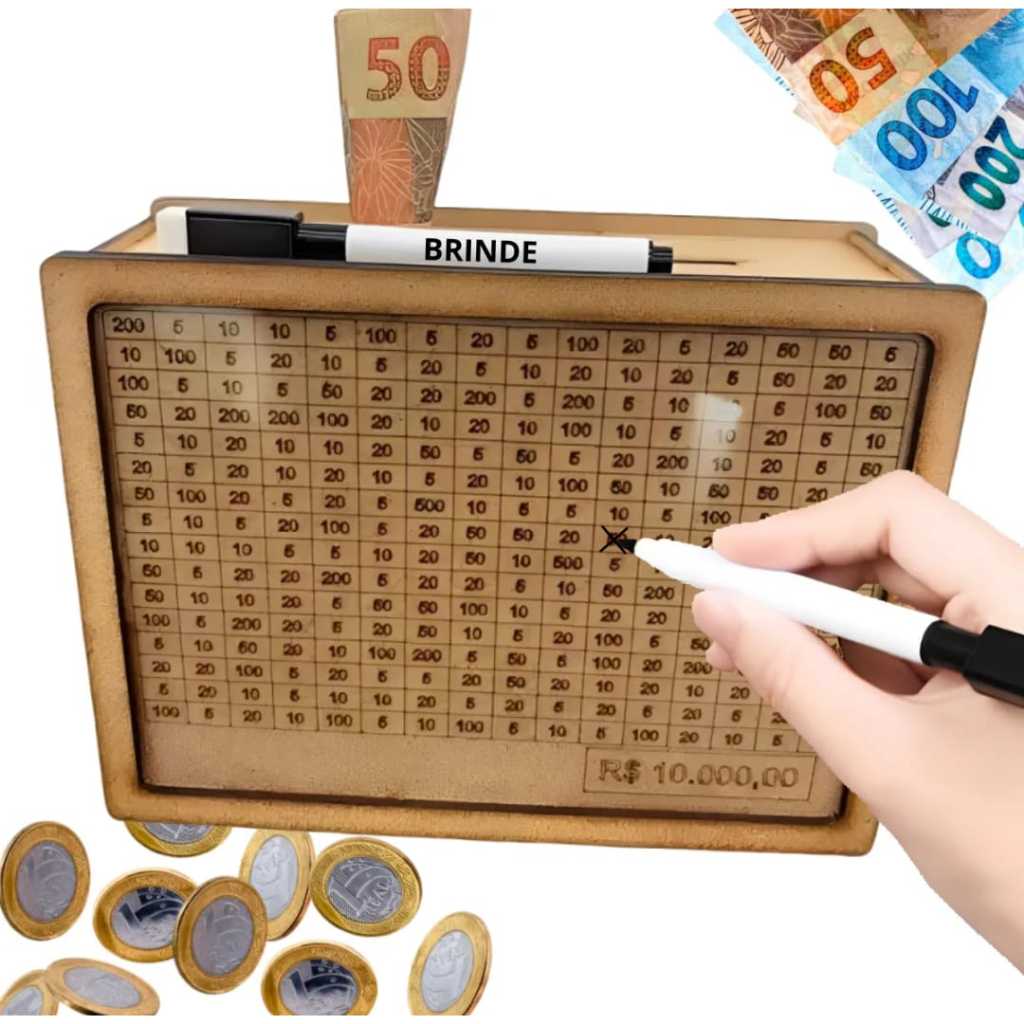 cofrinho Cofre desafio mdf Woodbox  10mil , 5mil , 2mil , 1mil