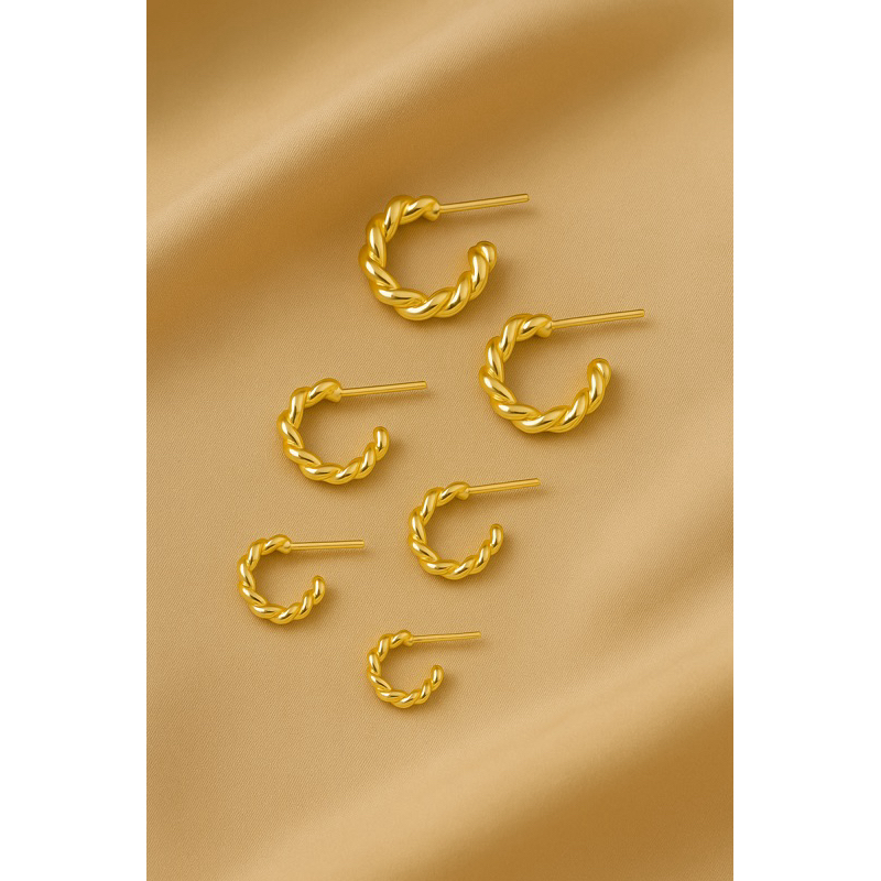 Trio Argolinha Detalhada Delicada Folheado a Ouro 18k