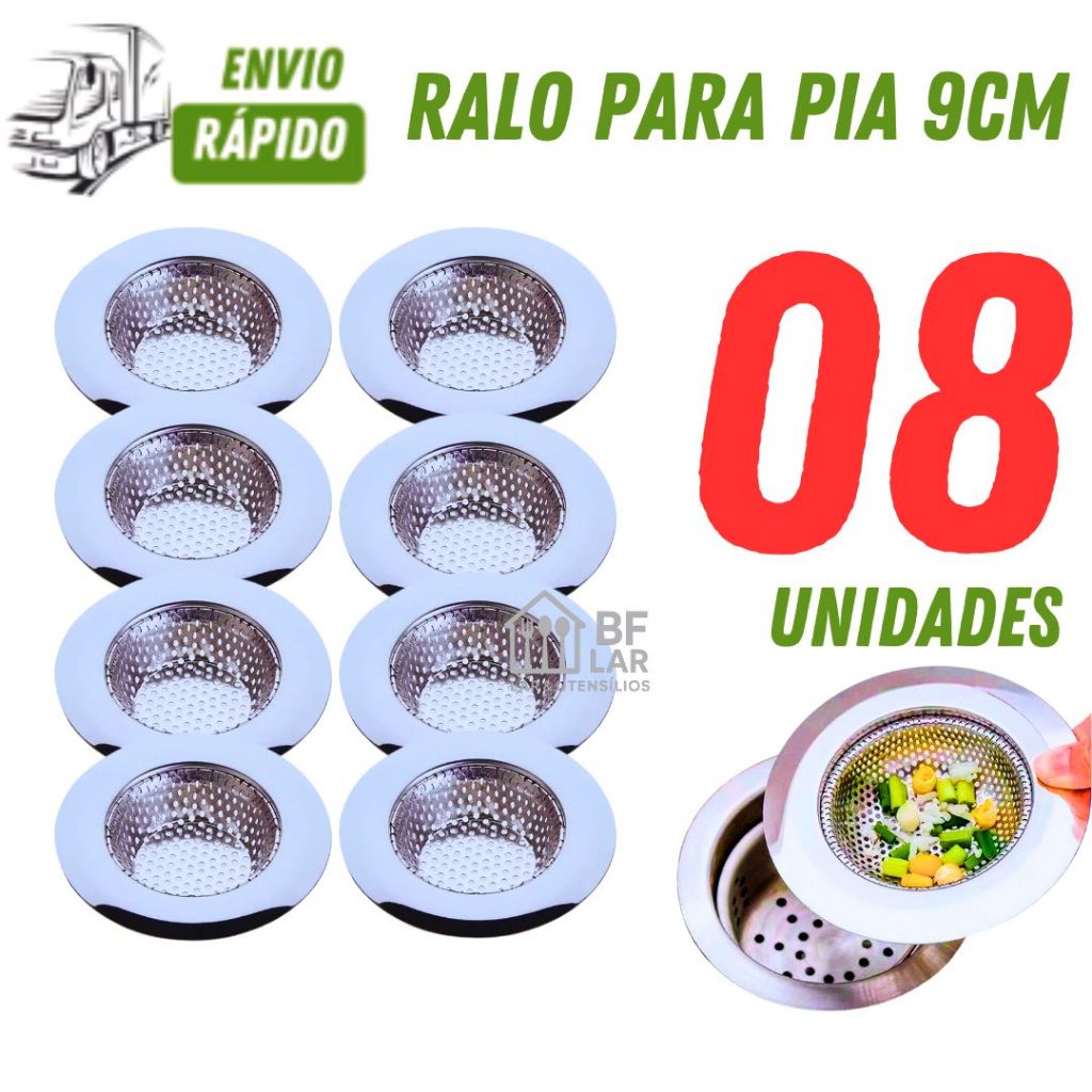 JOGO  08 UNIDADES  RALO 9CM RALO INOX PARA PIAS TANQUES PROTEÇÃO GARANTIDA LINHA PREMIUM INOX