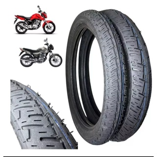 Par pneus kit 02 pneus CG Titan, Fan, Fan, Factor dianteiro 80/100/18 e traseiro 90/90/18 em Oferta na Shopee