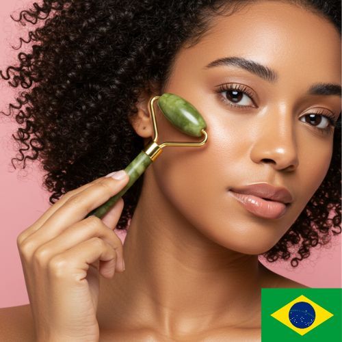 Kit Rolinho Massageador Facial Jade Anti Rugas Revitaliza a Pele com Pedra Natural Face Care Skin