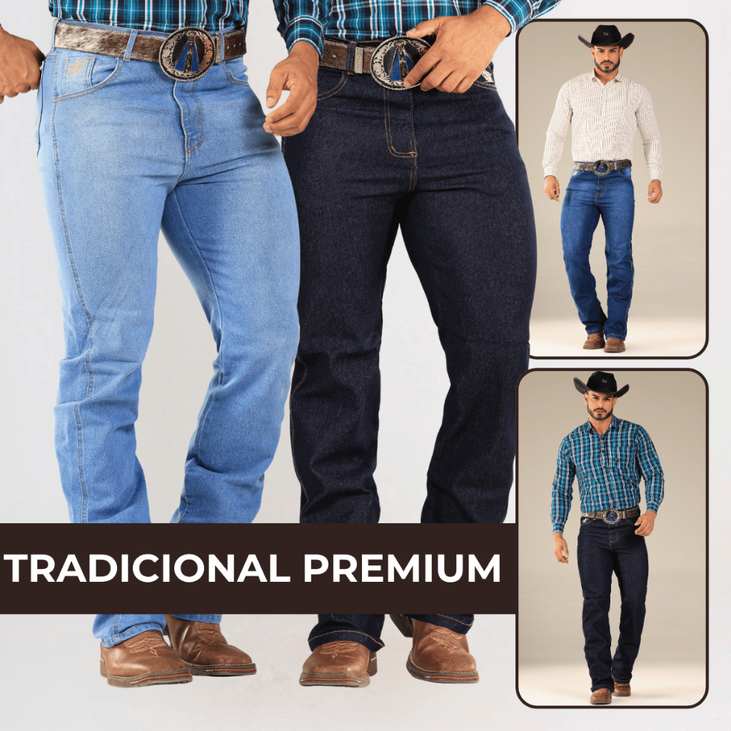 Calça Country Masculina Tradicional Premium Jeans Reforçado Rodeio Trabalho Carpinteiro Cowboy