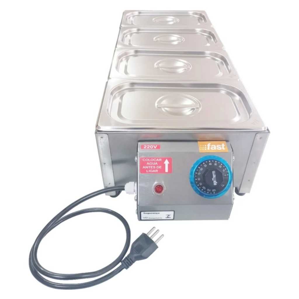 Salsicheira Molheira Elétrica 4 Cubas Tampa Estampada Para 10kg Hot-dog