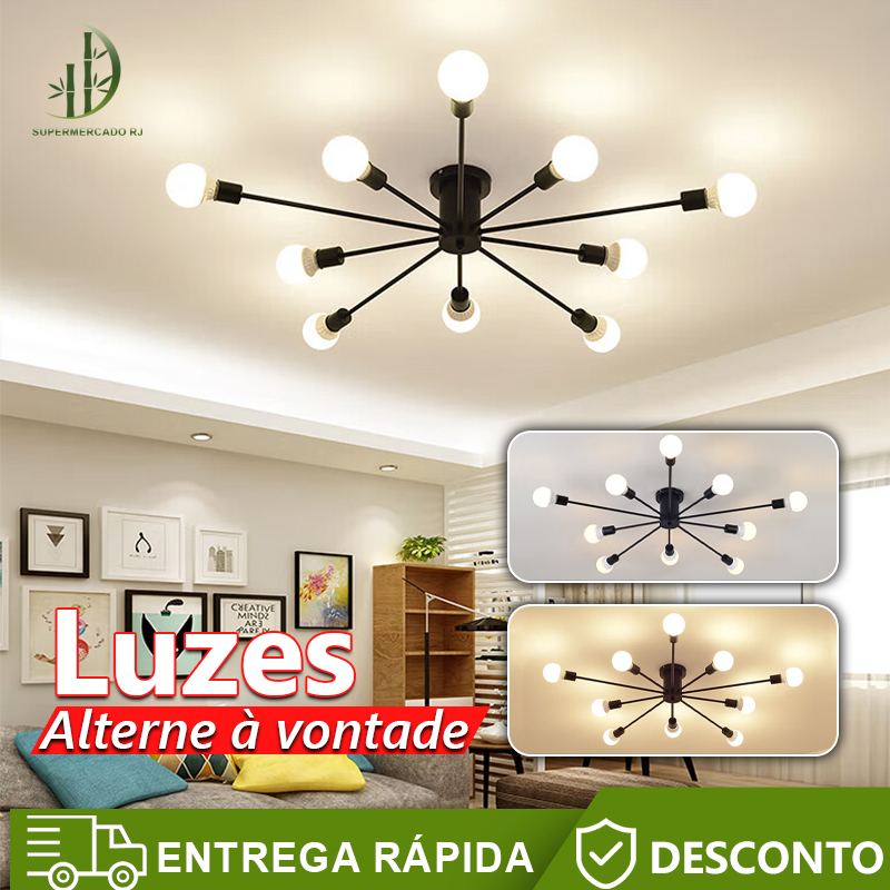 Lustre Moderno 6/8/10 Luzes para Sala 3 Tons de Iluminação (Quente/Frio/Branco)Instalação Fácil em Oferta na Shopee