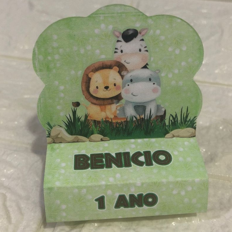 Pegue e Monte Porta Bis Duplo Personalizado SAFARI AQUARELA Lembrancinhas para Festas Aniversários Infantil Mimo
