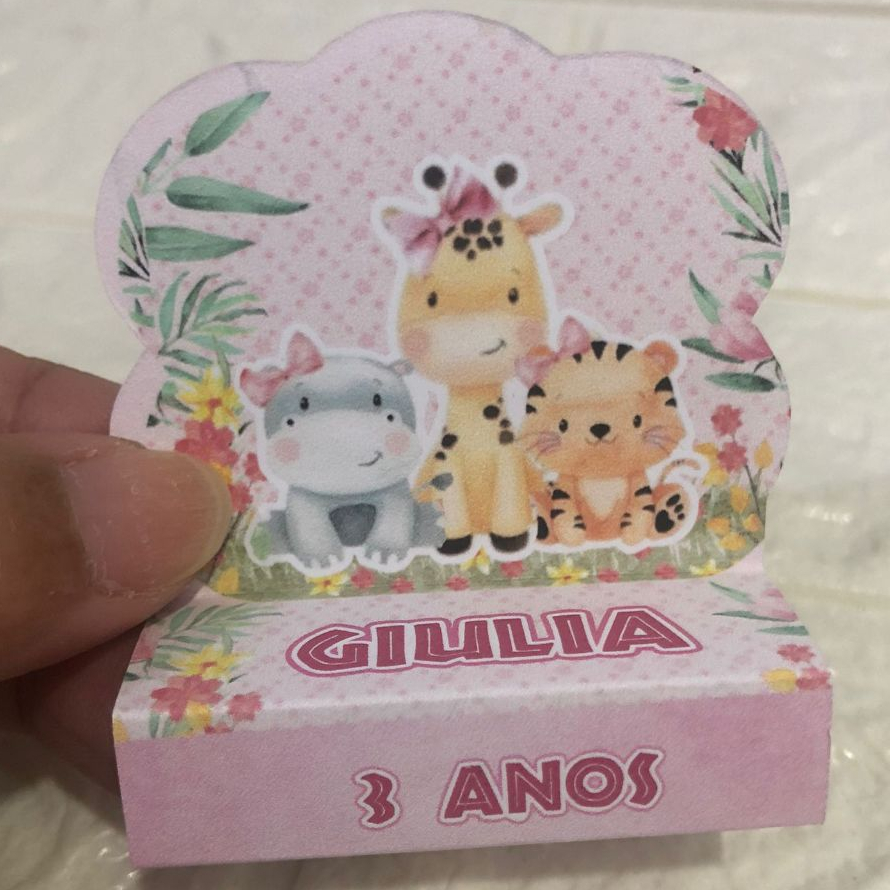 Pegue e Monte Porta Bis Duplo Personalizado SAFARI ROSA MENINA Lembrancinhas para Festas Aniversários Infantil Mimo