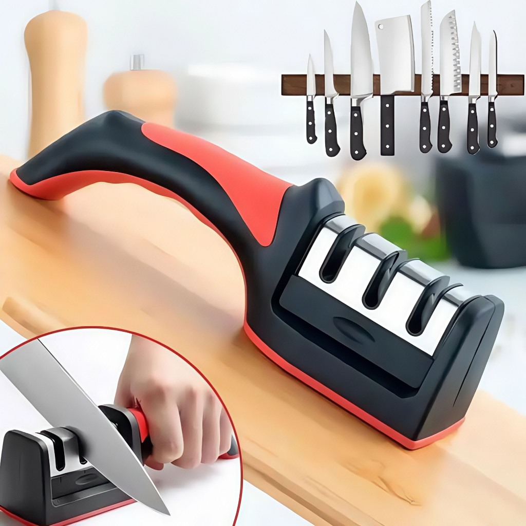 Amolador Afiador De Facas Em Aço Inox Com 3 Afiadores Amolador De Facas Profissional Promoção