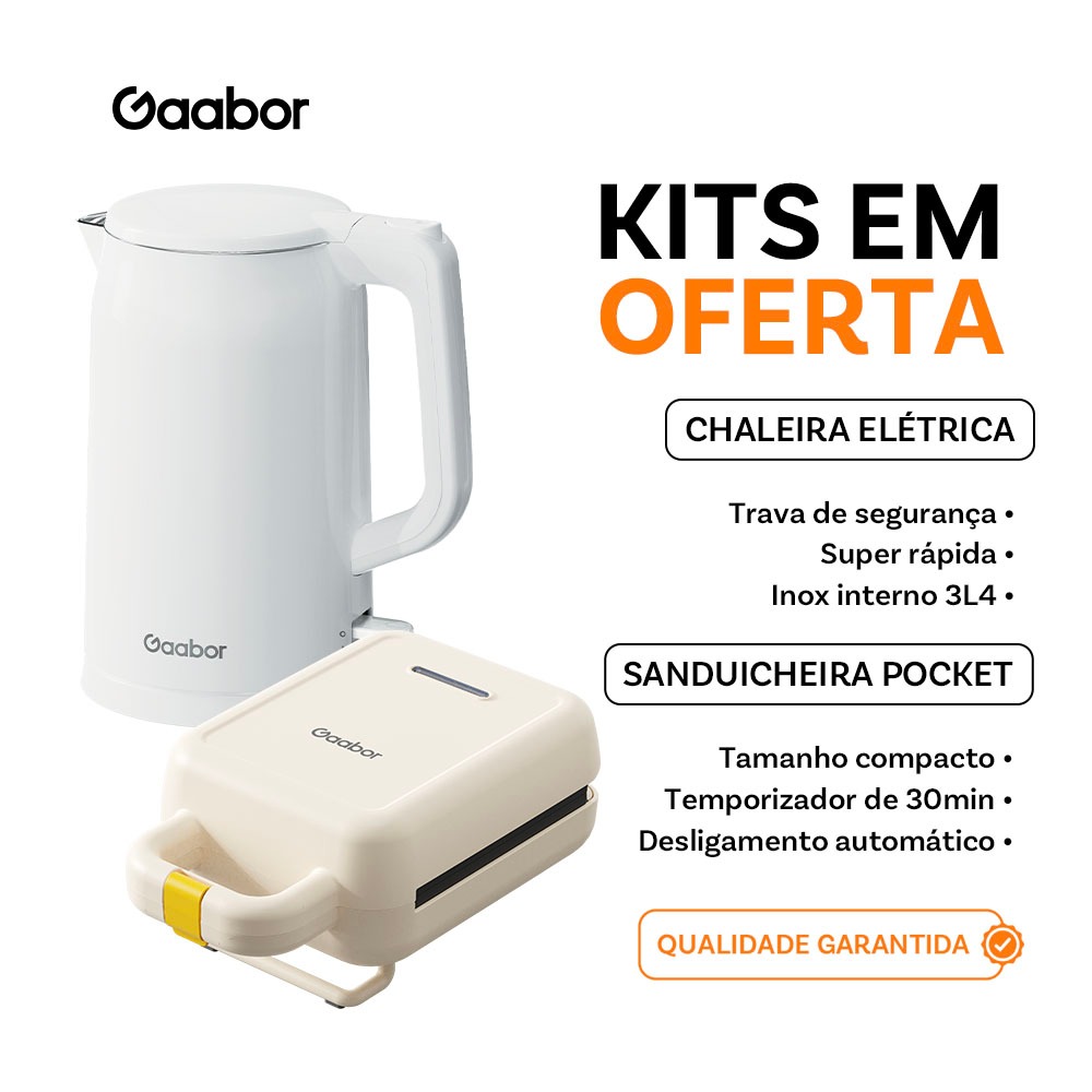 [Venda em combo] Gaabor Chaleira elétrica 1,7L EK20M + Sanduicheira Elétrica SM60M Temperatura constante de dupla face em Oferta na Shopee