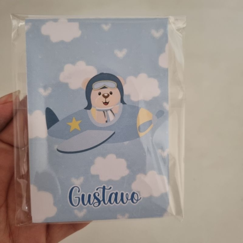 kit Lembrancinha Maternidade Ursinho Aviador Bloquinhos Personalizados com Nome do Bebê Lembrança Nascimento