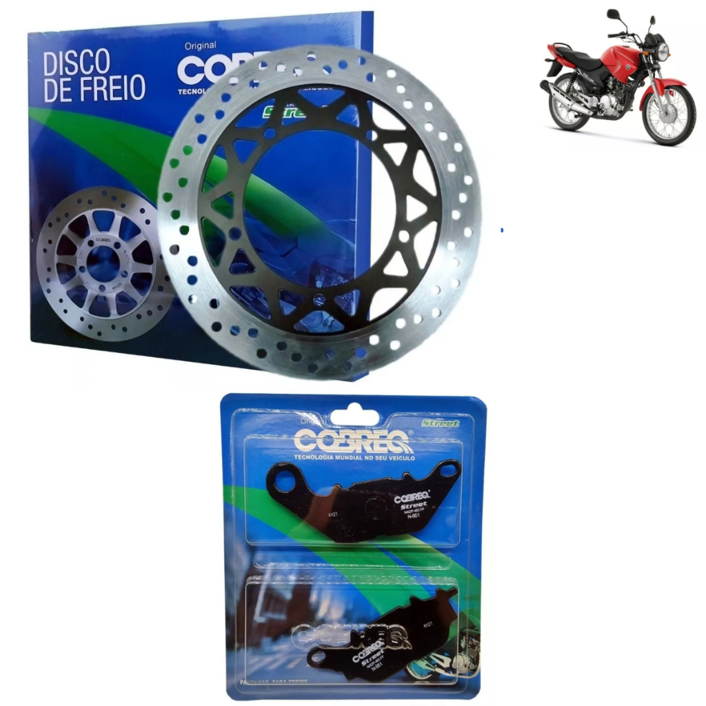 Kit Freio Dianteiro YBR 125 FACTOR 2009 2010 2011 2012 2013 2014 2015 Disco +Pastilha Cobreq 1ªLinha