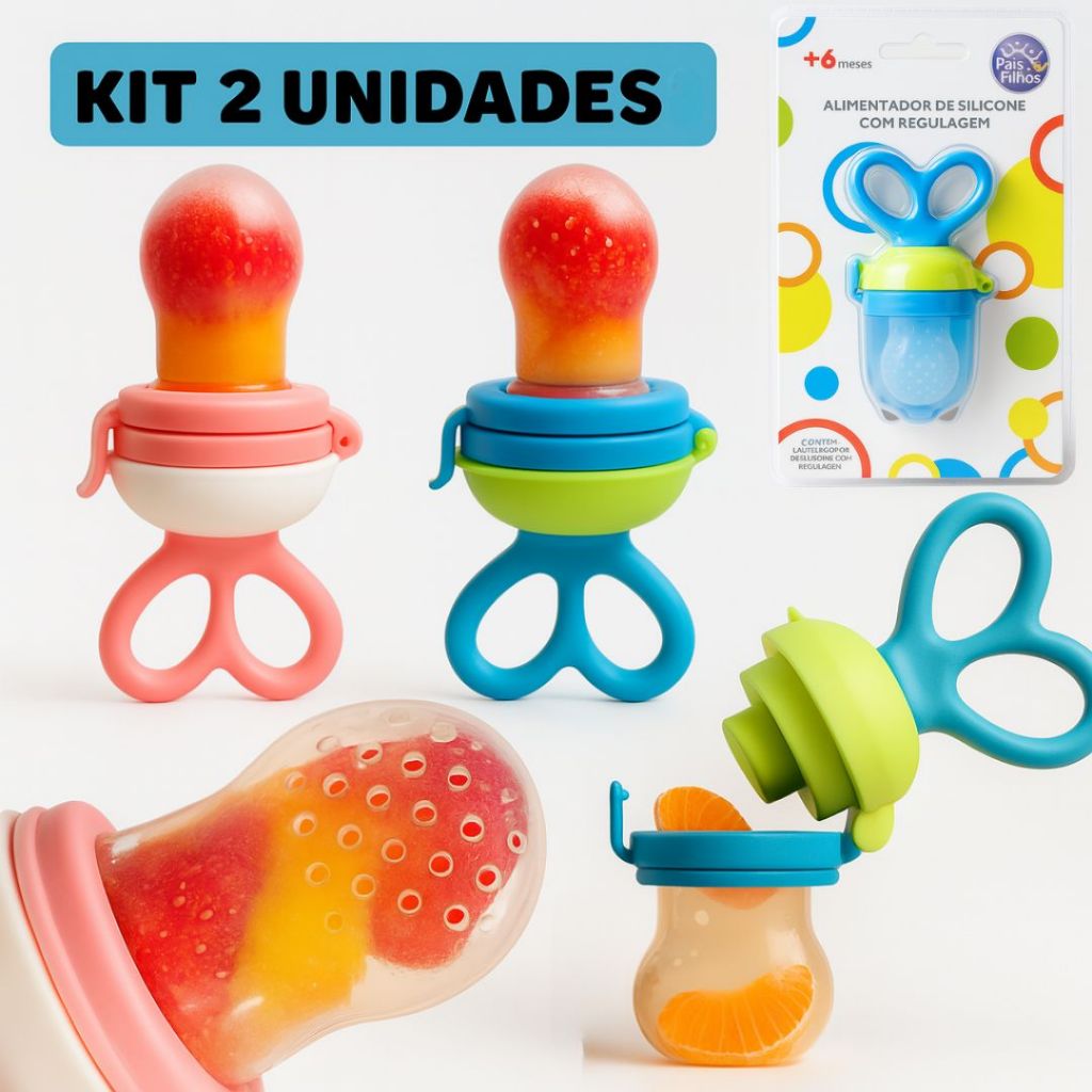 Kit 2 Chupeta Alimentadora Mordedor Bebê De Silicone Porta Fruta Legumes