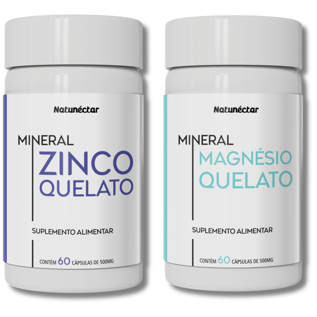 Zinco Quelato + Magnésio Quelato Minerais Essenciais 60 Cápsulas cada - Natunéctar