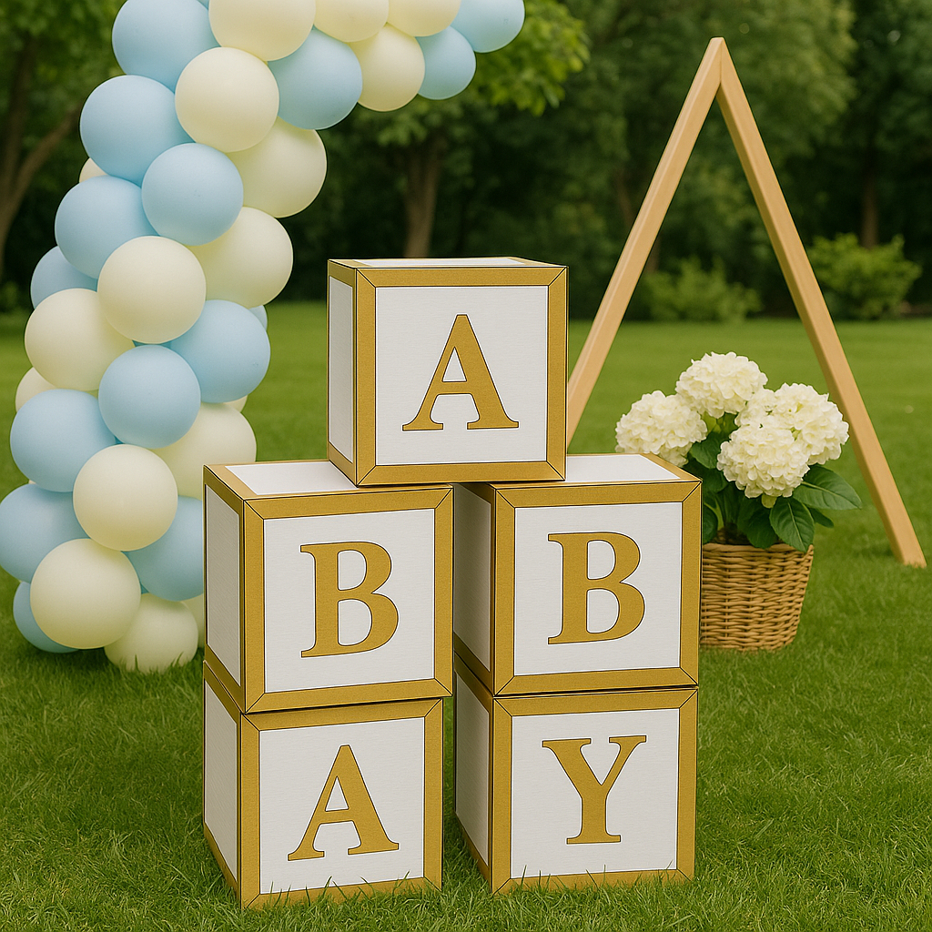 Kit Cubos Baby MDF 4 Peças Chá Revelação Dourado 20cm em Oferta na Shopee