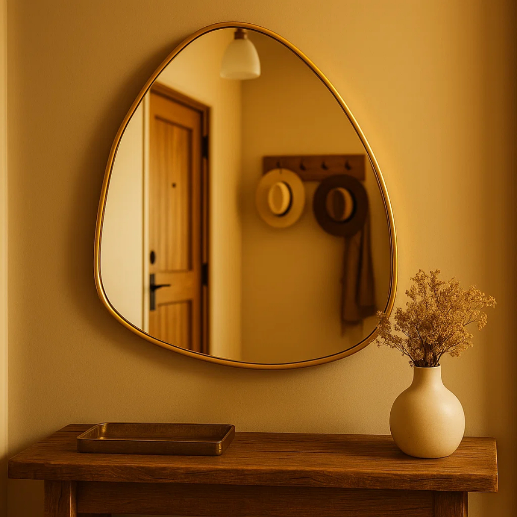 Espelho Orgânico com Moldura de Alumínio 90cm x 80cm Decorativo Decoração Banheiro Quarto Sala em Oferta na Shopee