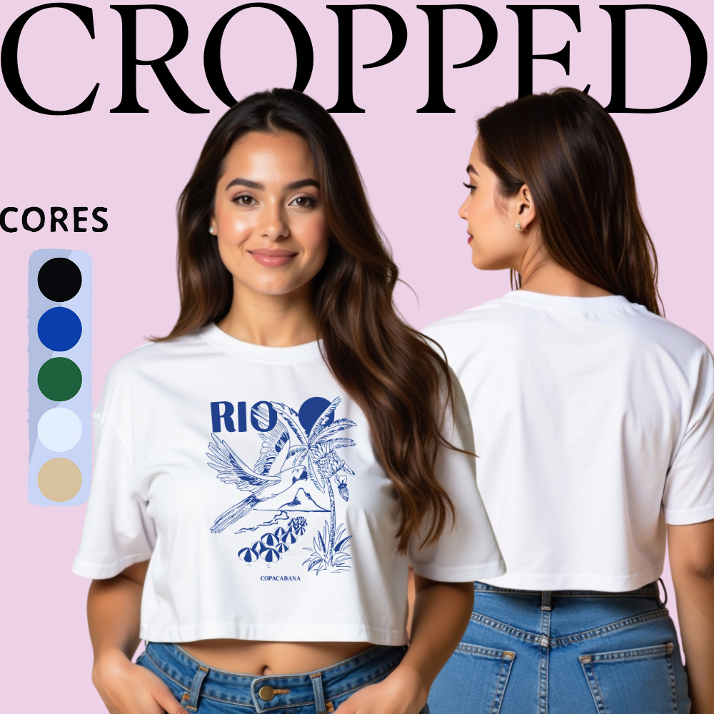 Cropped Blusa Feminina Básica estampa rio copacabana Em Algodão Camisa Camiseta em Oferta na Shopee