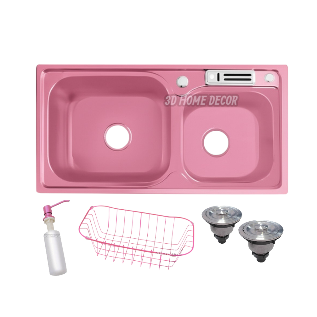 Cuba Dupla Cozinha Rosa INOX 78*43 CM Com Escorredor de Pratos Cuba de Cozinha em INOX Cor Rosa 78 CM