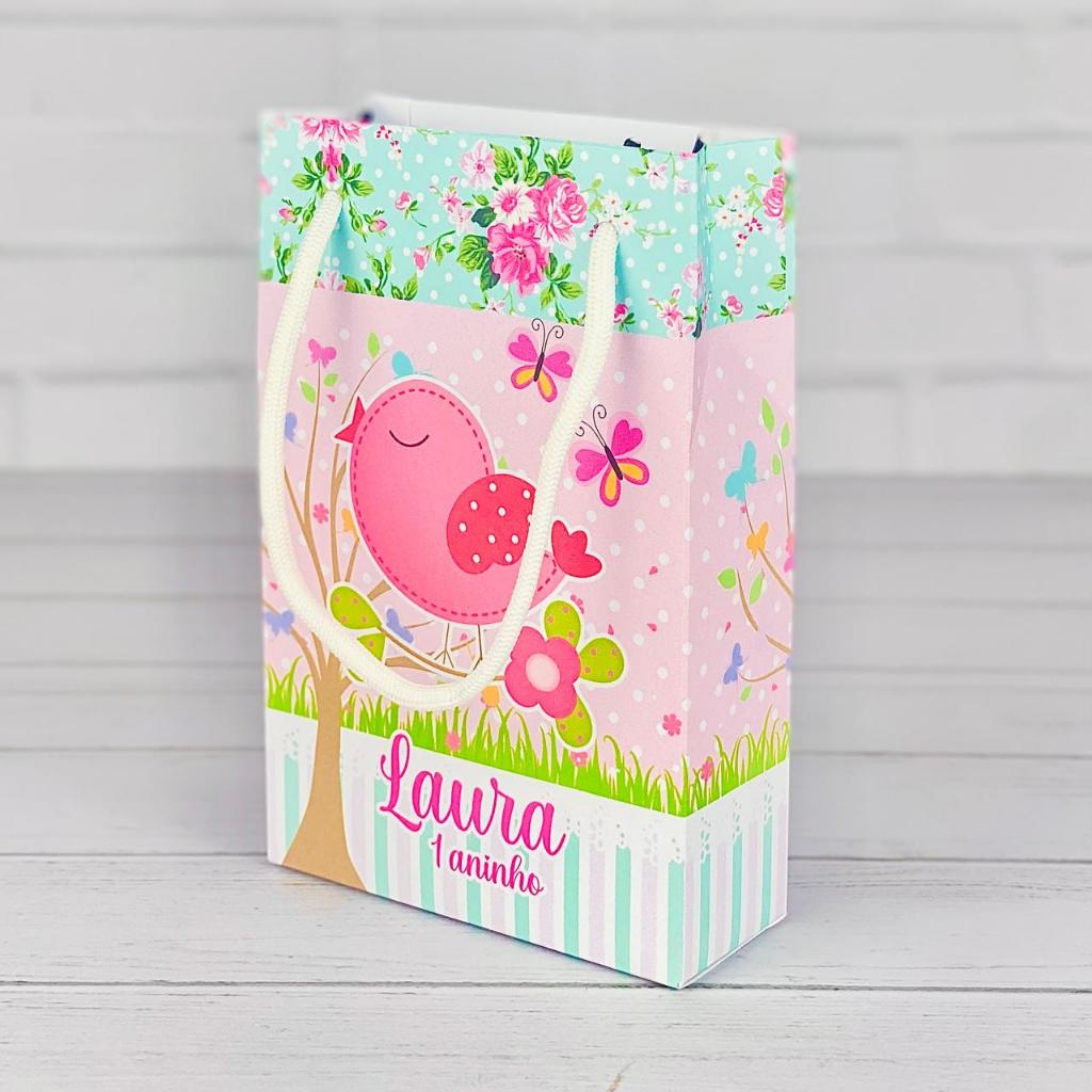 Sacolinha Personalizados Jardim Encantado Passarinhos (PEGUE E MONTE) / Lembrancinha Mimos Festa Aniversário Infantil
