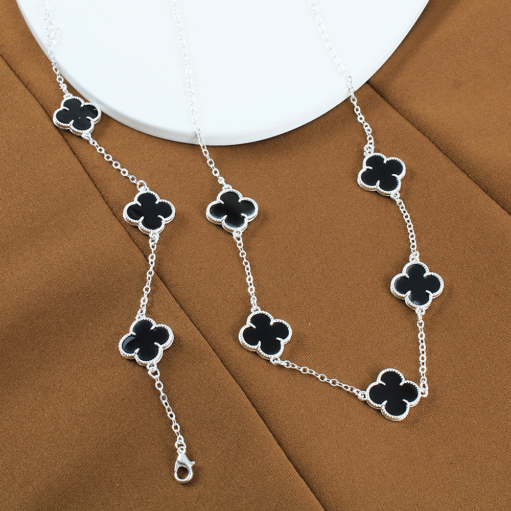 Kit Colar + Pulseira Virgínia Trevo Folheado Prata 925 Jóia Feminino Sorte Preto em Oferta na Shopee