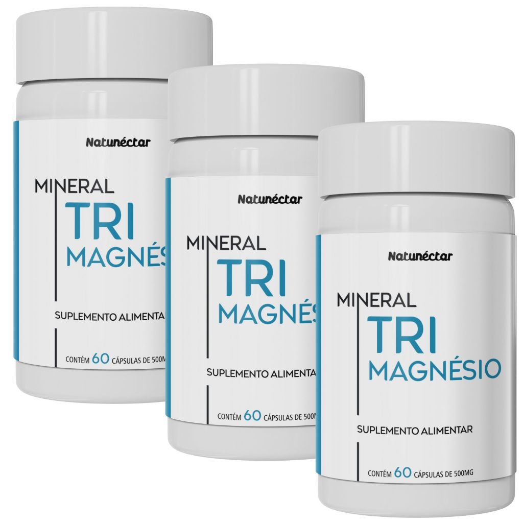 Kit 3 TriMagnésio Total 180 Cápsulas Malato de Magnésio, Magnésio Taurato e Bisglicinato de Magnésio