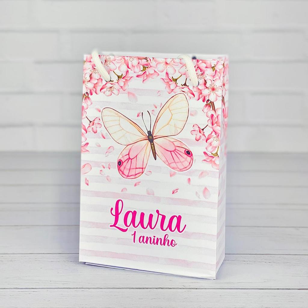Sacolinha Personalizados Borboleta Rosa Jardim (PEGUE E MONTE) / Lembrancinha Mimos Festa Aniversário Infantil