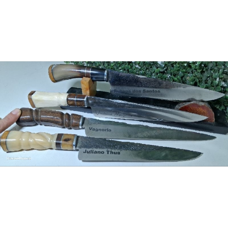 Faca Artesanal Gravação a Laser Disco de Arado Osso Chifre e Madeira