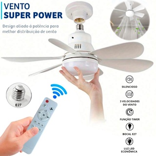 Kit 2 Ventilador De Teto Com Lâmpada Led E Controle Remoto Ventilador De Soquete em Oferta na Shopee