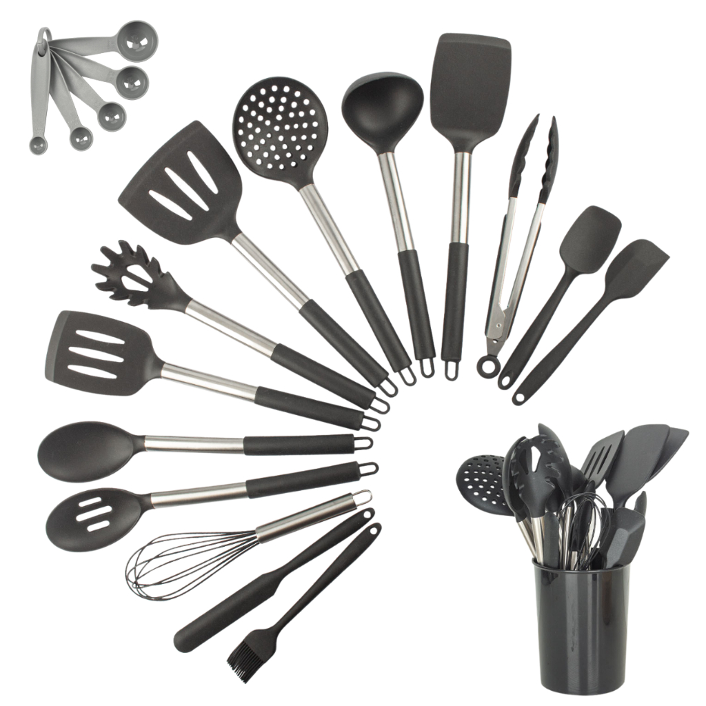 Kit 15 Utensílios De Cozinha Com Cabo De Inox E Silicone em Oferta na Shopee