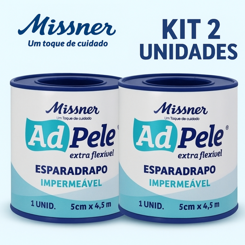 Kit 2 Unidades Esparadrapo Impermeável Branco Missner Ad Pele 5cm x 4,5m Extra Flexível