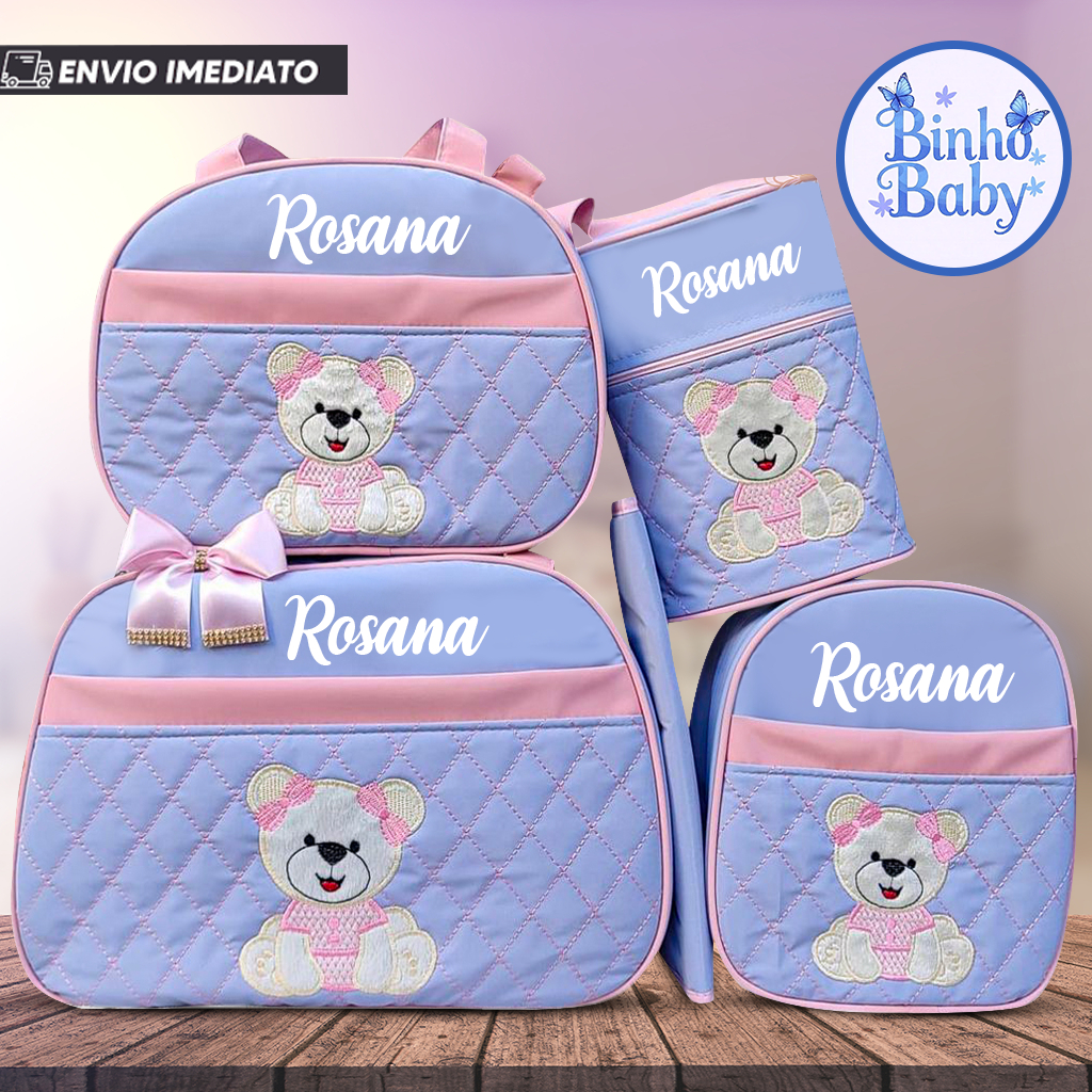 Bolsa Maternidade Urso Sentado Nome personalizado - Kit 05 de Peças em Oferta na Shopee