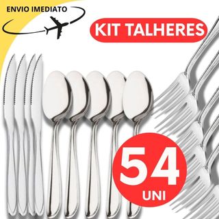 KIt de Talheres 54,48 E 36  Peças Garfo Faca e Colher para seu dia dia em Aço Inox