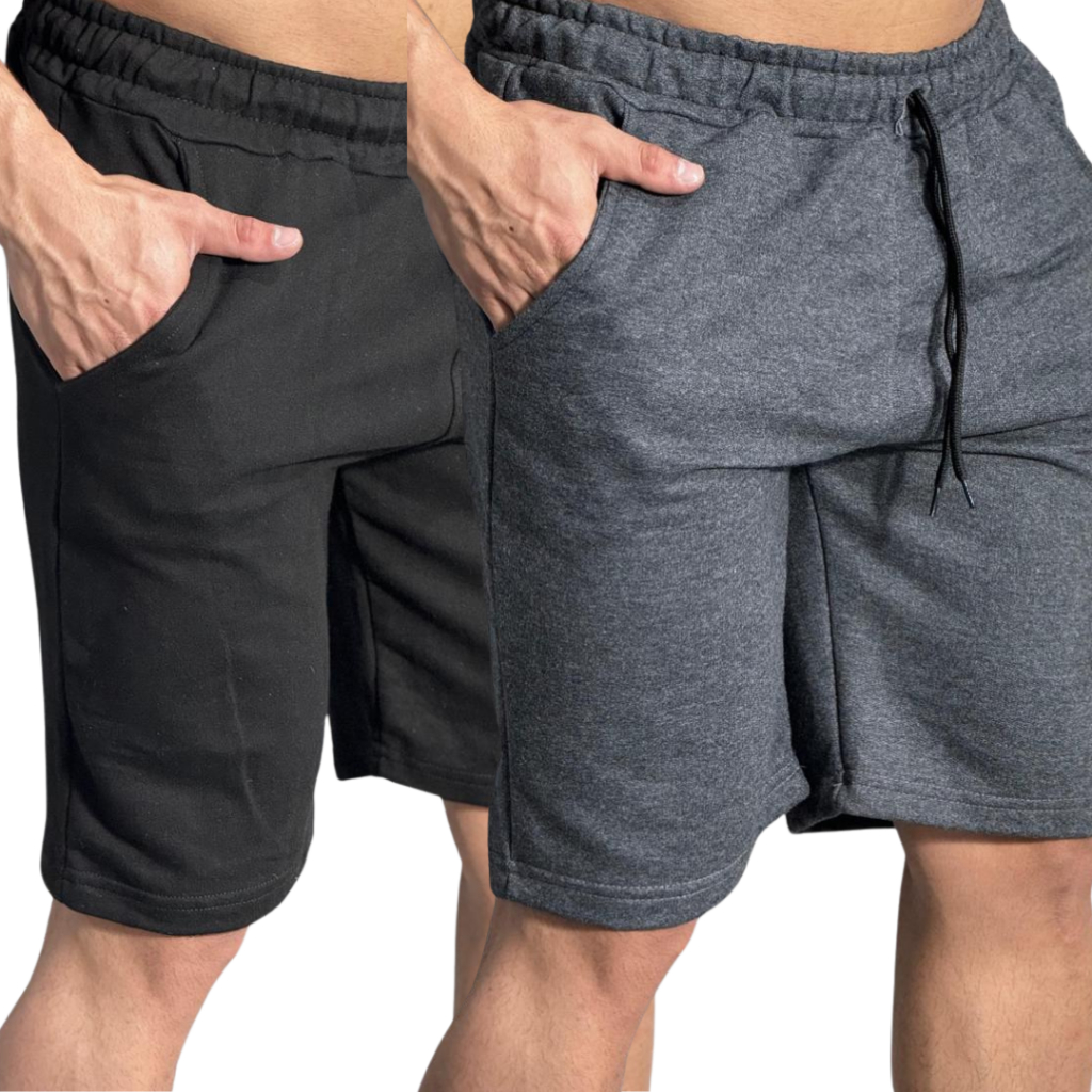 Kit 2 Shorts Moletom Masculino Bermuda Básica Calção Academia Treino Casual