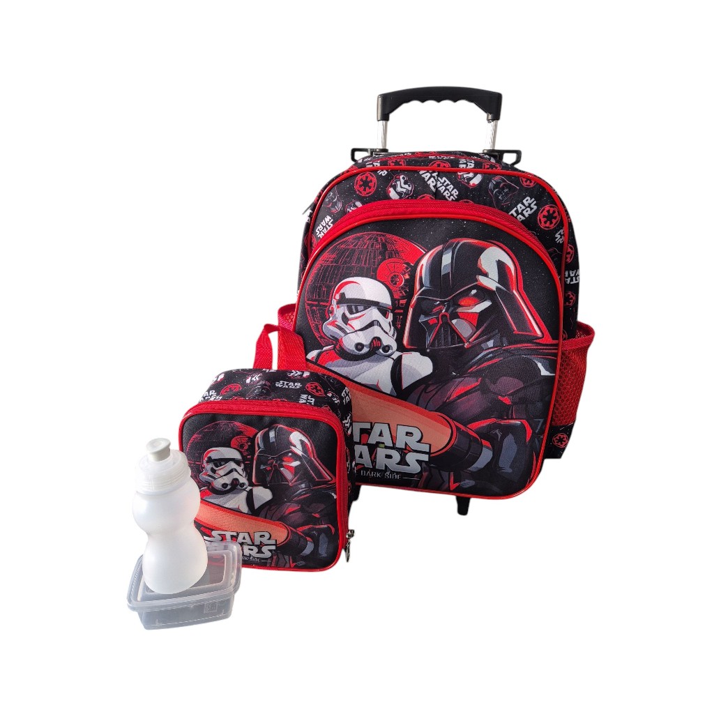 Mochila Infantil Star Wars Darth Vader Rodinhas G + Lancheira