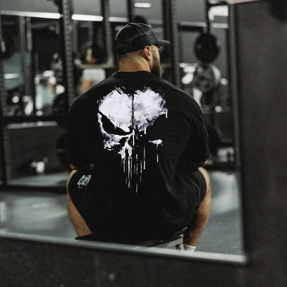 Camiseta Caveira Camisão Larga Musculação Academia Bodybuilder Algodão Premium