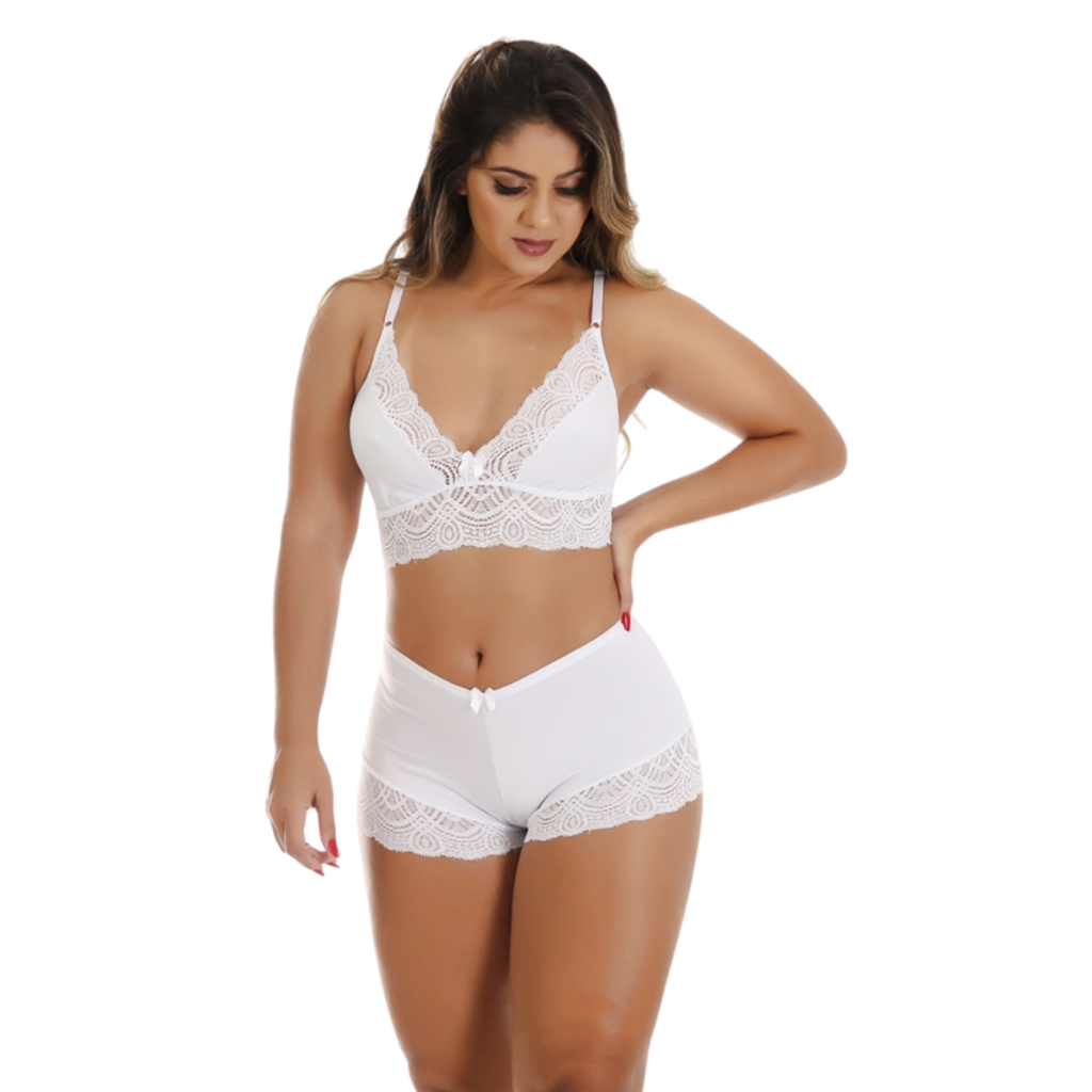 Pijama Baby Doll Lingerie Feminino Linha Noite Detalhes Renda Conforto Dormir Confortável