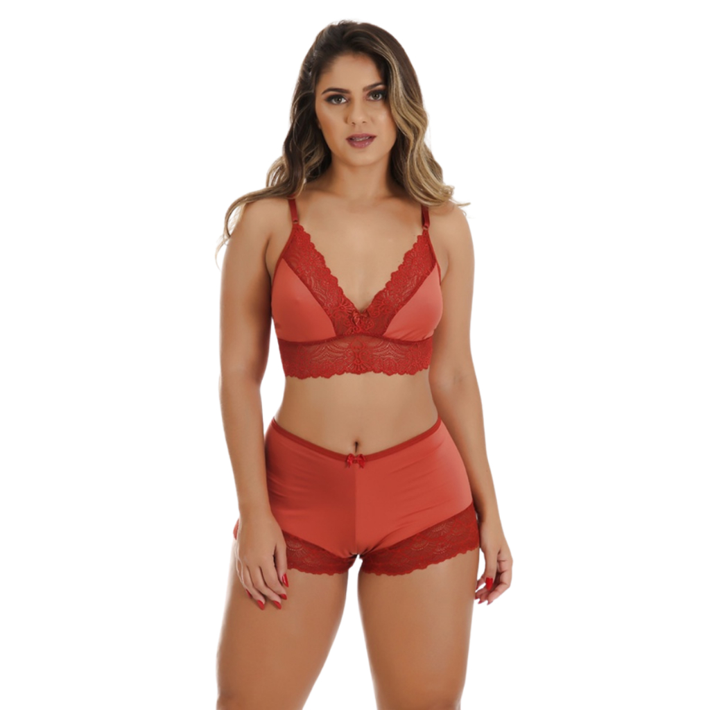 Pijama Baby Doll Lingerie Feminino Confortável Linha Noite Detalhes Renda Conforto Dormir