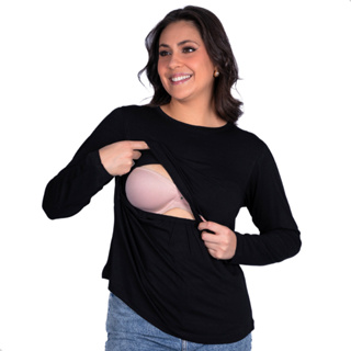 Blusa Amamentação Manga Longa Para Gestante Lactante Grávida Inverno Confortável Prática em Oferta na Shopee