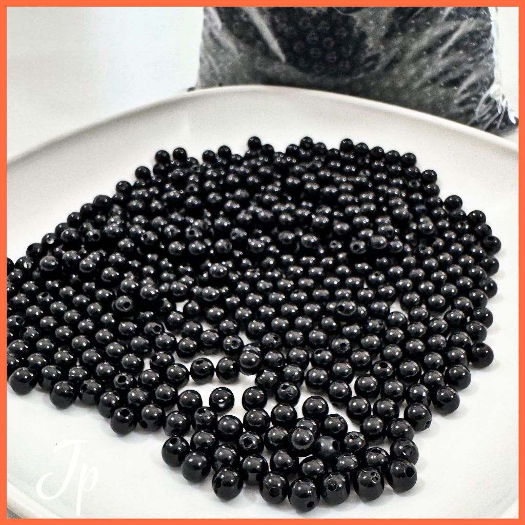 Pérola cor preta inteira ABS com furo passante 500g 6MM 8MM miçanga em Oferta na Shopee
