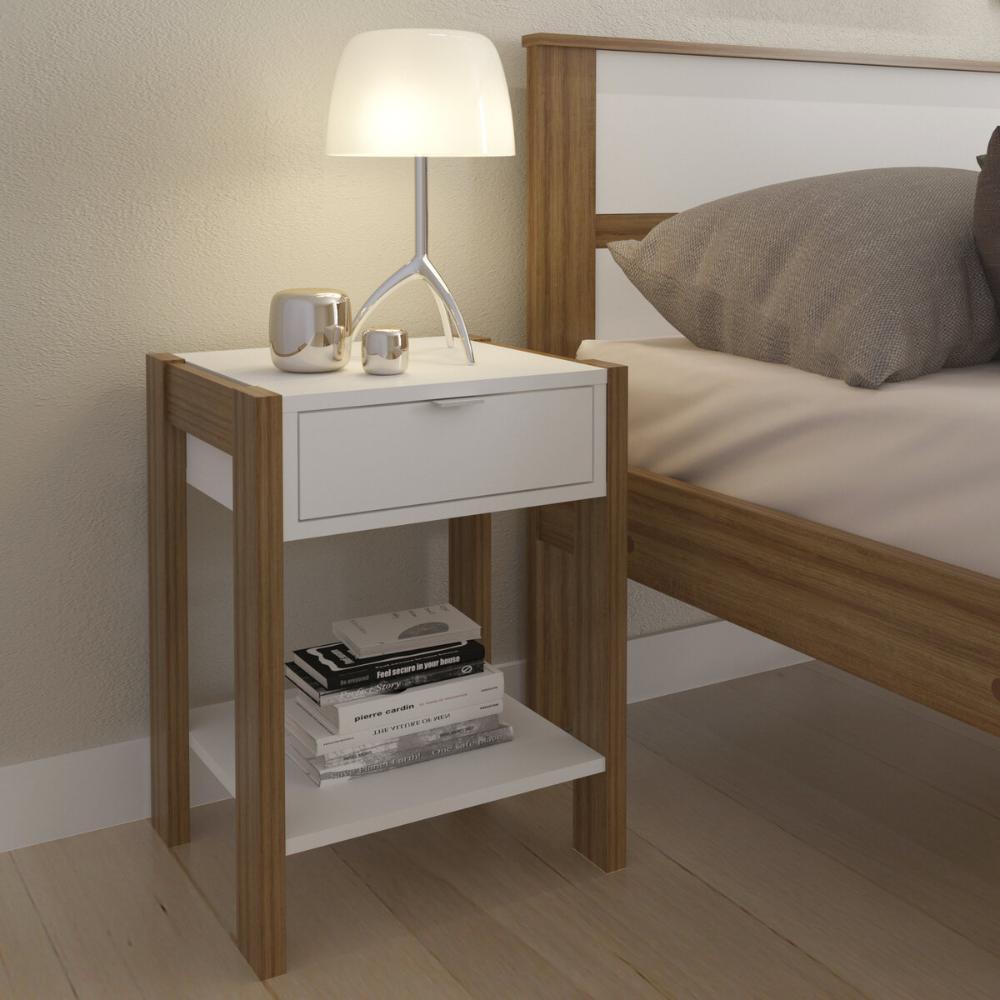 Mesa de Cabeceira Multimóveis CR35003 Amendoa/Branca em Oferta na Shopee