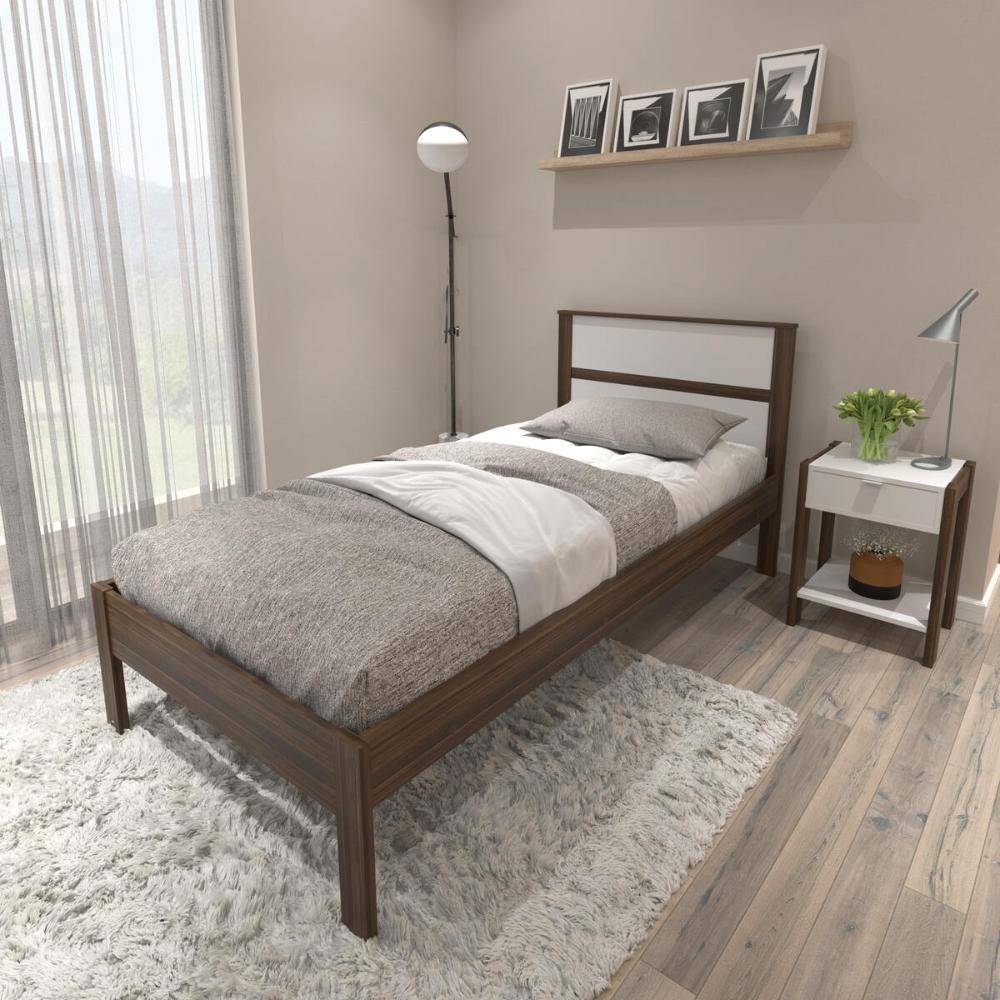 Cama de Solteiro para Colchão 88 x 188 cm Multimóveis CR35008 Nogal/Branca - Home & Living