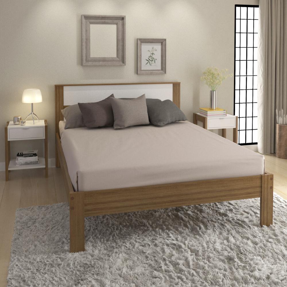 Cama de Casal para Colchão 138 x 188 cm Multimóveis CR35009 Amendoa/Branca