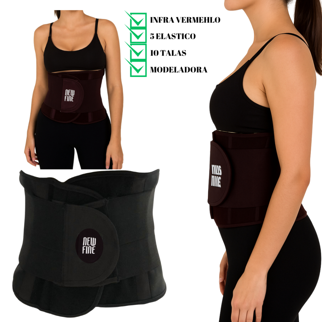 Cinta Modeladora Redutora Alta Compressão Neoprene 10 Talas Ajustável Cintura Postura Academia Pós Parto