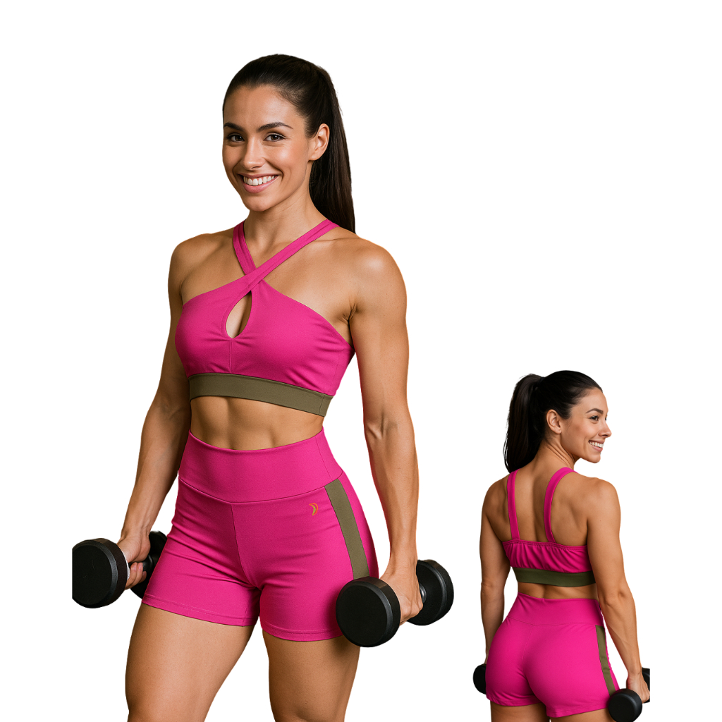 Conjunto Top e Short  Academia Feminino | Poliéster Gramatura 320 e Elastano