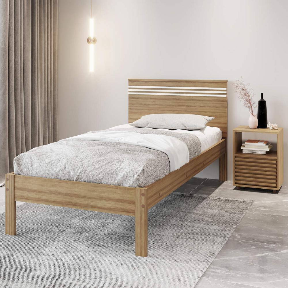 Cama de Solteiro para Colchão 88 x 188 cm Multimóveis CR35014 Amendoa/Branca em Oferta na Shopee