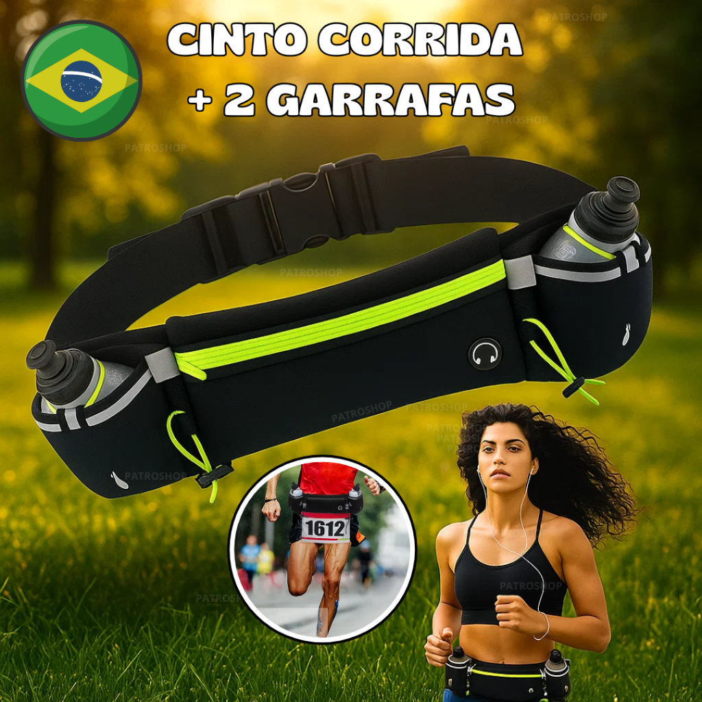 Cinto Hidratação +2 Garrafas Corrida Maratona Trail Triatlo C/ Porta Numero e Bolso