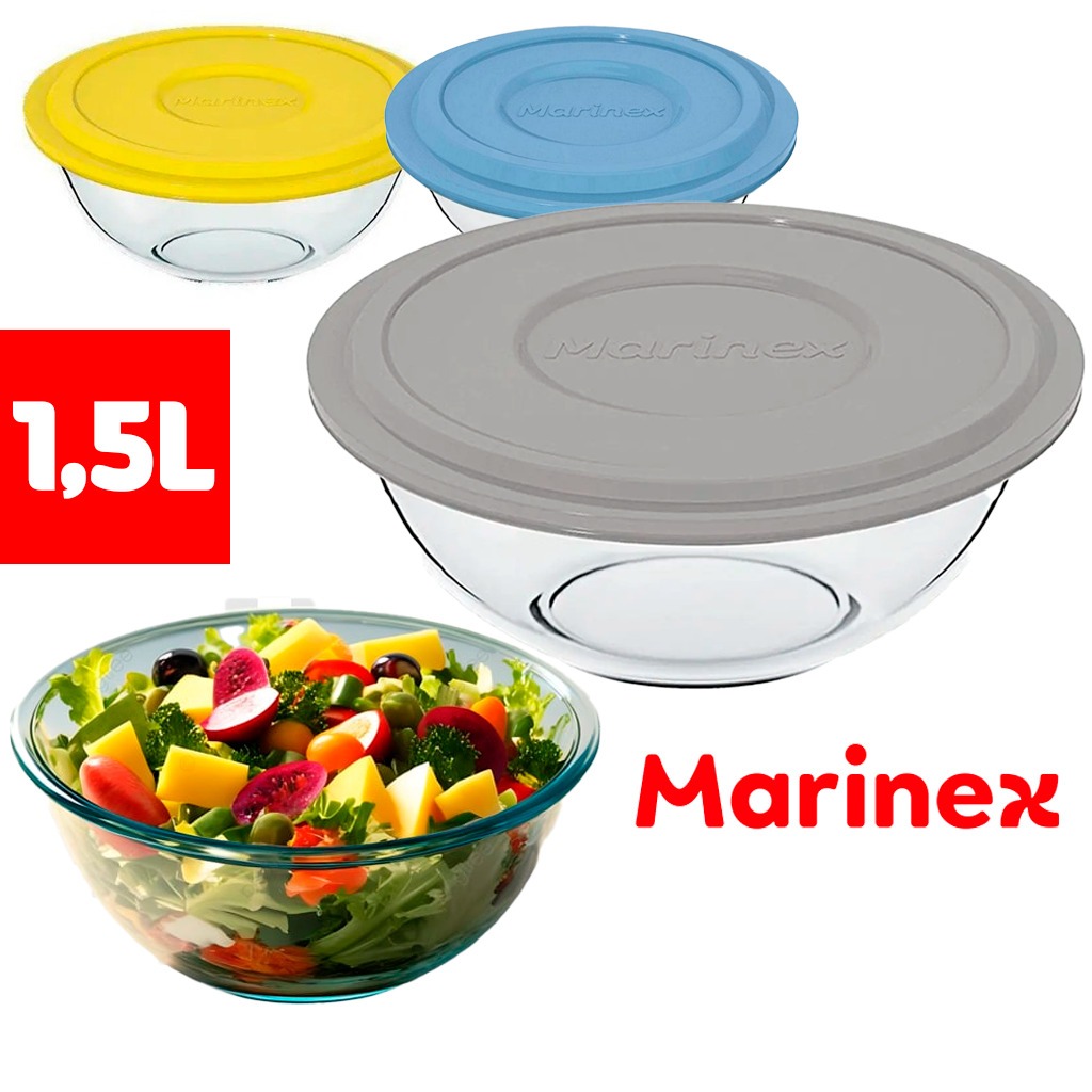 Saladeira Marinex Tigela Astral Plus Redonda 1,5L Sobremesa Vidro Temperado Tampa Sortidas