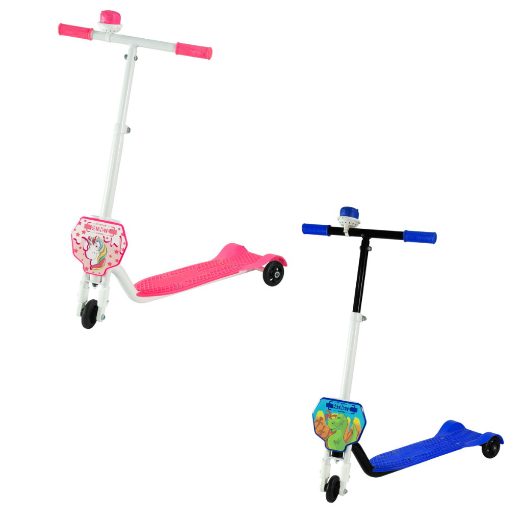 Patinete Scooter Infantil 3 Rodas Com Buzina Altura Ajustável Freio Trinete Ponei Dinossauro