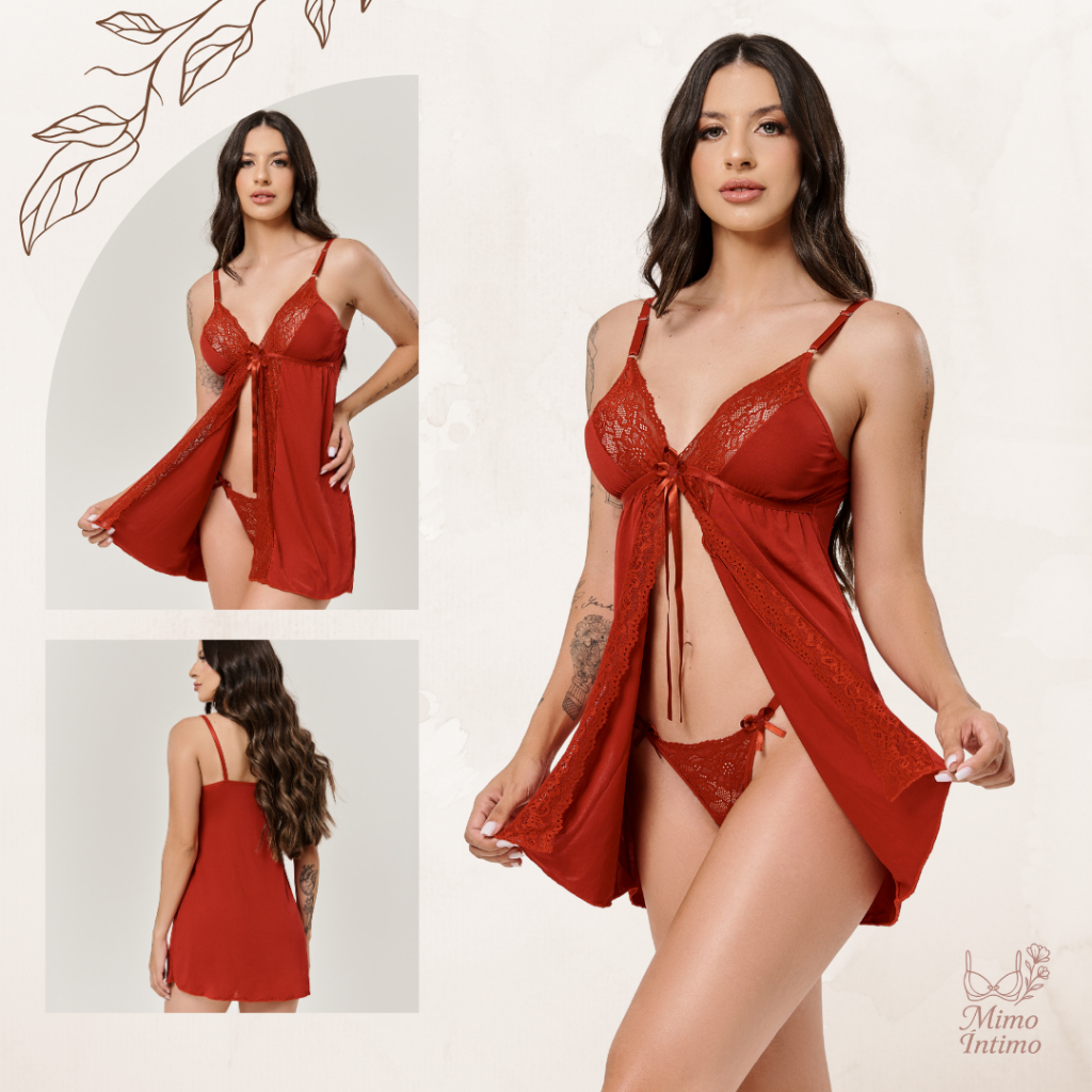Camisola Luxo Renda com Brinde | Calcinha Fio Regulável Sensual e Conforto