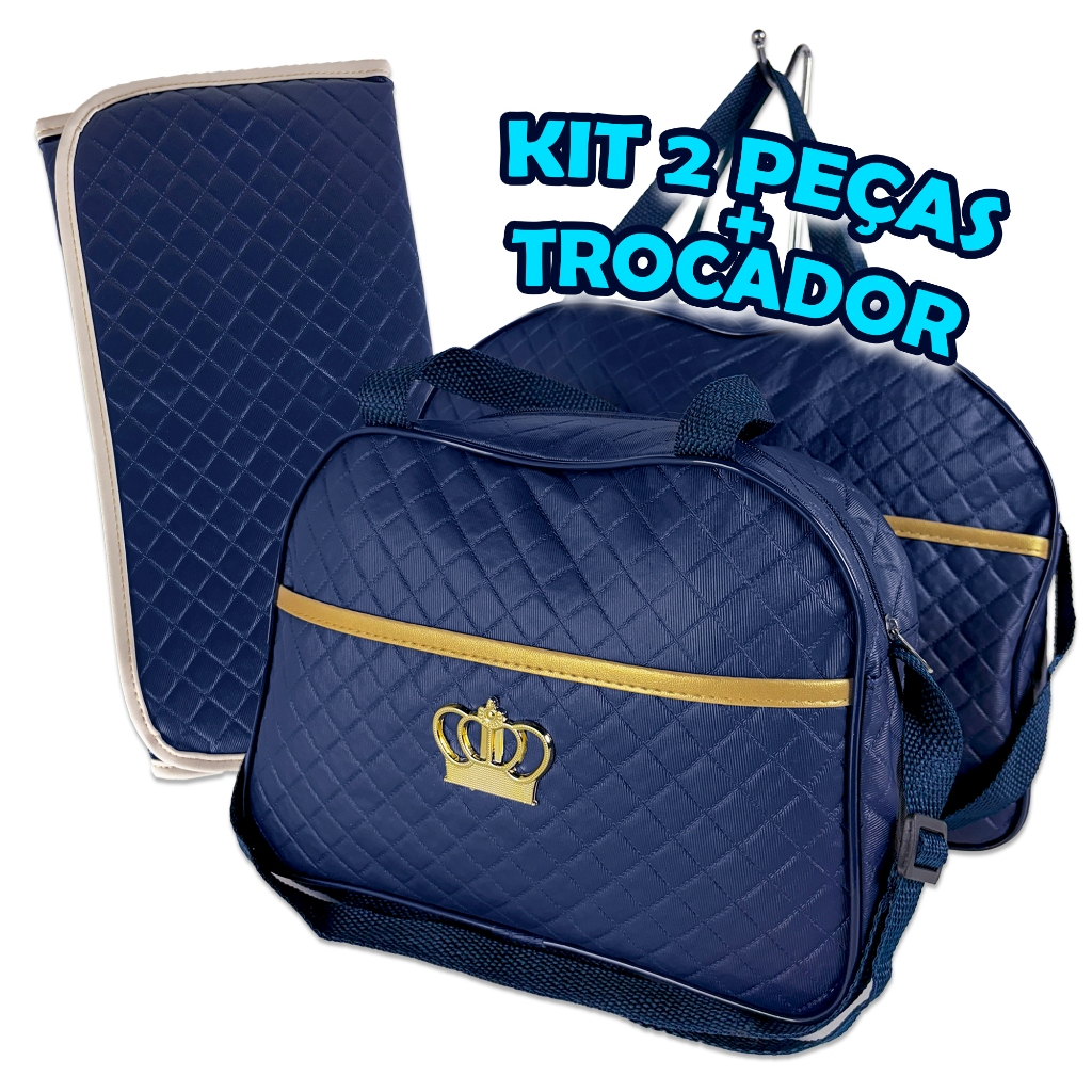 Kit 2 Malas Maternidade Grande Impermeável Menino Azul Marinho